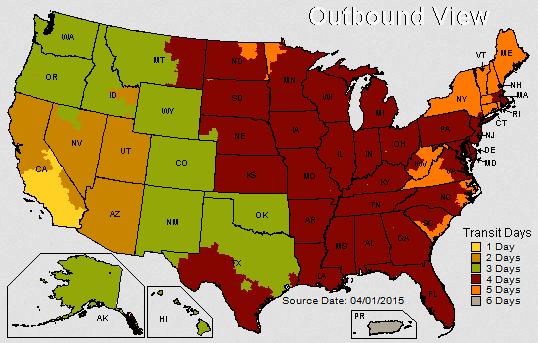 UPS Ground Delivery Times from San Diego, CA